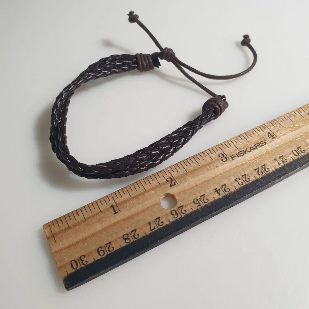 Braided Leather Adjustable Bracelet Dark Brown Unisex Cord Stylish Handmade Gift